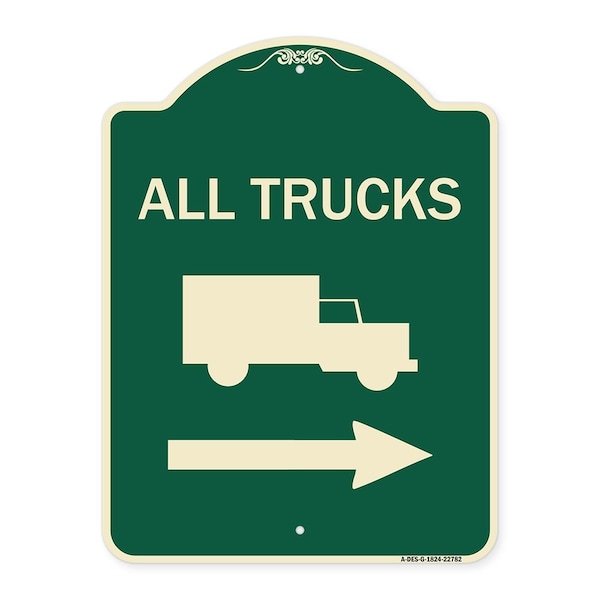 Trucks All Trucks W/ Truck & Right Arrow Heavy-Gauge Aluminum Sign, 24" x 18", G-1824-22782